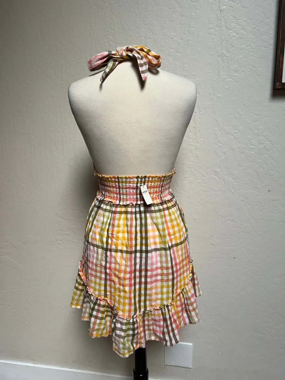 Aerie Spring Fling Plaid Criss Cross Halter Dress NWT - Picture 4 of 5